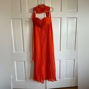 Elegant Orange Pleated Dress